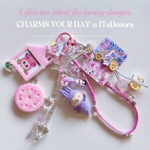 Iridescent Beaded Bag Charm with Labubu Figure: Handmade Keychain Phone Strap